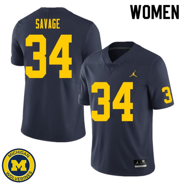 Women Michigan Wolverines #34 Osman Savage Navy University Football Jersey